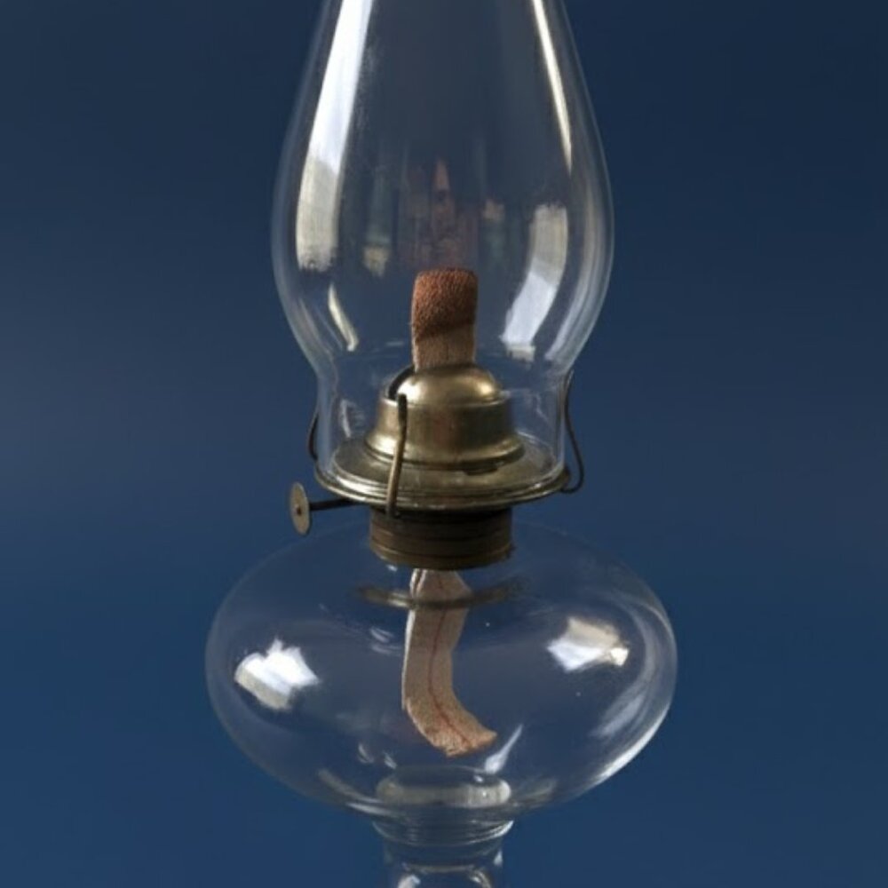 Large Antique Clear Glass Pedestal Eagle Oil Lamp 17.5" Height